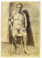 Ék jelzéssel: Ülő férfi akt. Szén, papír, felcsavarva, 70×50 cm