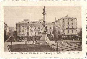 Lviv, Lwów, Lemberg; Pomnik Mickiewicza / monument, shop of Kazimiers Lewiczki