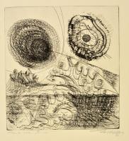 Hincz Gyula (1904-1986): Nap és víz. Rézkarc, papír, jelzett, számozott (58/100), 25×23 cm