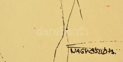 Nagy László: (?-): Gondolatok. Vegyes technika, papír, jelzett, papír hibával, 30×20 cm