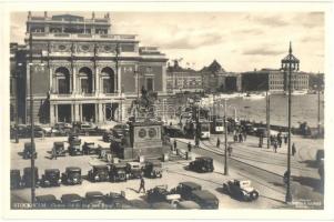 Stockholm, Gustav Adolfs torg. med Kungl. Teatern / theatre, statue automobiles