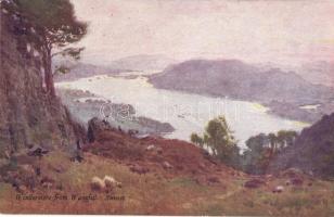 The English Lakes. Series No. 7. Windermere from Wansfell. Sunset. / sheep, lake