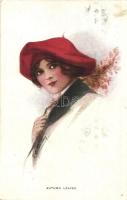 Autumn Leaves, Lady with Red Hat, The Carlton Publishing Co., Series No. 639/5. s: E.C. Brisley