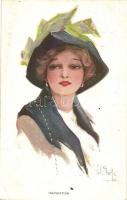 Inspiration, Lady with Hat, The Carlton Publishing Co., Series No. 703/1. signed by artist