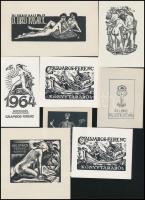 Vegyes ex libris és alkalmi kisgrafika gyűjtemény, számos erotikus darabbal, fametszet ill. klisé, p...