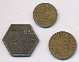 Belga-Kongó 1943. 2Fr sárgaréz + 1944. 1Fr sárgaréz + 1947. 2Fr sárgaréz T:2,2- Belgian Congo 1943. 2 Francs brass + 1944. 1 Franc brass + 1937. 2 Francs brass C:XF,VF