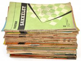 1958-1985 Magyar Sakkélet 96 száma, valamint 3 db idegen nyelvű sakkal kapcsolatos nyomtatvány és fo...