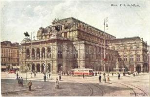 Vienna, Wien I. K.k. Hofoper / opera house, trams, Wiener Künstler Postkarte B. K. W. I. Serie 433 5. s: Richard Moser