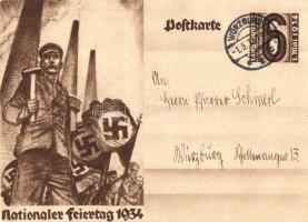 1934 Nationaler Feiertag / NSDAP German Nazi Party working class propaganda, swastika. 6 Ga. (apró lyuk / tiny hole)