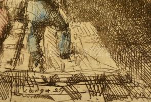 Varga Nándor Lajos(1895-1978): Kilátás a Halászbástyáról. Rézkarc, karton, 29×39 cm