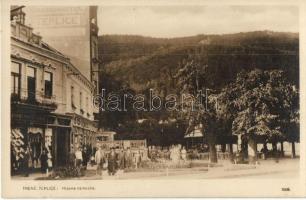 Trencsénteplic-fürdő, Kúpele Trencianske Teplice; Fő tér, Nagy szálló, Ehrenfeld (?) üzlete / Hlavné námestie / main square, Grand Hotel, shop