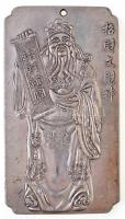 Kína DN Tibeti szerencse medál - Vagyon istene ezüstözött fém tömb fúrt lyukkal (101x57mm) T:2 China ND Tibetan lucky medal - God of wealth silver plated metal bar with drilled hole (101x57mm) C:XF