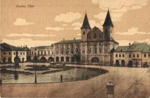 Zsolna, Zilina; Fő tér, templom, szálloda / main square, hotel, church (EK)