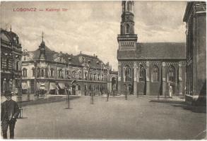 Losonc, Lucenec; Kubinyi tér, templom / square, church (EK)