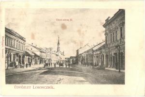 1907 Losonc, Lucenec; Gácsi utca II., Belach Lajos üzlete / street, shops (fl)
