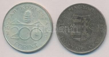 1947. 5Ft Ag "Kossuth" + 1994. 200Ft Ag "Deák" T:2,2- patina