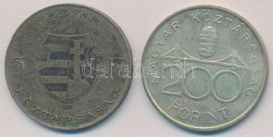 1947. 5Ft Ag "Kossuth" + 1994. 200Ft Ag "Deák" T:2,2- patina