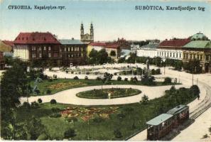 Szabadka, Subotica; Szent István tér, villamos / Karadjordjev trg / square with tram (EK)