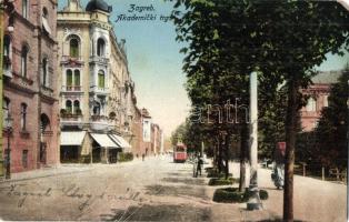 Zagreb, Zágráb; Akademicki trg  / square with tram (EM)