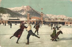Swiss ice skating rink with ice skaters in winter (EK)