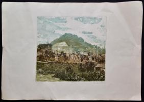 Csurgói Máté Lajos (1931-2001): Szigliget, színezett rézkarc, papír, jelzett, számozott (60/100), 29...