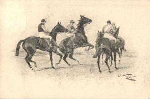 Racing horses with Jockeys, art postcard, M. M. Vienne M. Munk Nr. 462. s: G. Wright