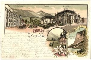 1898 Innsbruck, Hofburg, Theater, Stadtsäle, Martinswand, Moch & Stern litho / theater, town hall, floral litho