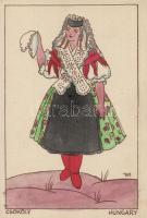 1935 Csököly. Magyar népviselet / Hungarian folklore art postcard s: Holló M.