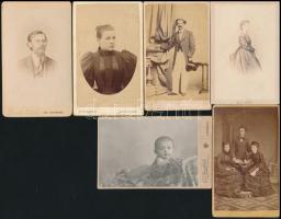 cca 1870-1890 Portrék, 6 db vizitkártya külföldi műtermekből (Bécs, Leoben, Bosznia), 11×6,5 cm
