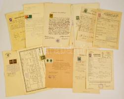 1877-1948 33 db okmánybélyeges okmány, 57 db okmánybélyeggel, jó állapotban