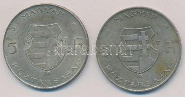 1947. 5Ft Ag "Kossuth" (2x) T:2-,3 patina