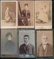 cca 1870-1890 Portrék, 6 db vizitkártya különféle műtermekből (Temesvár, Losonc, Lugos, stb.), 11×6,5 cm