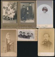 cca 1870-1890 Portrék, 6 db vizitkártya különféle budapesti műtermekből (Kozmata, Helfgott, stb.), 11×6,5 cm