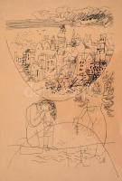 Würtz Ádám (1927-1994): Illusztráció 1970. Tus, papír, jelzett, üvegezett keretben, 26×20 cm