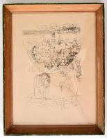 Würtz Ádám (1927-1994): Illusztráció 1970. Tus, papír, jelzett, üvegezett keretben, 26×20 cm
