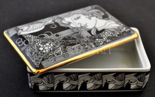 Szász Endre által tervezett Hollóházi porcelán bonbonnier, matricás, jelzett, hibátlan, eredeti dobo...