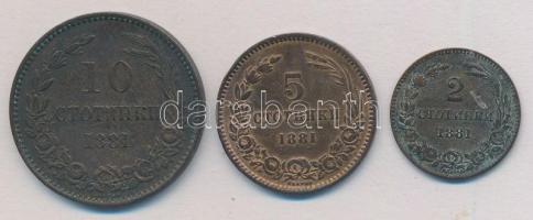 Bulgária 1881. 2s Br + 5s Br + 10s Br T:2,2- Bulgaria 1881. 2 Stotinki Br + 5 Stotinki Br + 10 Stotinki Br C:XF,VF