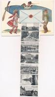 Hódmezővásárhely. Népviseletes repülős leporellolap / folklore leporellocard with aircraft s: Bernát...