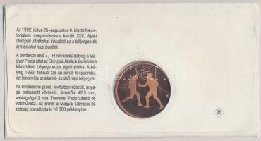 1992. "Barcelona - Magyar csapat" emlékérem bélyeges borítékon, elsőnapi bélyegzéssel T:PP