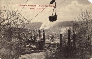 Resicabánya, Resita; acél és vasgyár, sodronypálya. W. L. (?) 136. Boskovitz kiadása / iron works, factory, mine cart, industrial wire path, ropeway transport (EM)