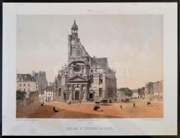 cca 1850 Párizs, église Saint-Étienne-du-Mont, színezett litográfia, Godard - Lédot, plexizett műanyag keretben, 24×31 cm