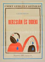 1980 Lázár Ervin: Brezsián és Dideki mesejáték ősbemutatójának színházi plakátja, Csiky Gergely Színház 1980. március 20., Kaposvár, Somogy m. Nyomda, megjelent 1500 példányban, szakadt, hajtásnyomokkal, 58x41 cm.