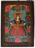 Madonna, kézzel festett erdélyi üvegikon. Kopásokkal 40x27 cm