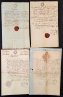 1823-1854 6 db régi irat, igazolások, stb., 15 és 6 kr okmánybélyegekkel, némelyik viaszpecséttel