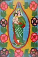 Mária és Jézus, kézzel festett erdélyi üvegikon. Kopásokkal 40x30 cm