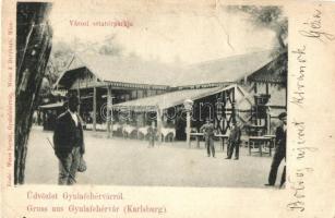 1901 Gyulafehérvár, Karlsburg, Alba Iulia; Városi sétatérpark, vendéglő / promenade kiosk, restaurant (vágott / cut)