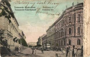 1906 Temesvár, Timisoara; Gyárváros, Andrássy út, villamos / Fabrikstadt / Fabrica, street, tram (Rb)