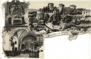 Fiume, Tersatto, Trsat; vár, templom belsők / castle, church interiors, G. Fischer Art Nouveau litho (EK)