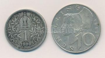 Ausztria 1900. 1K Ag "Ferenc József" + 1957. 10Sch Ag T:2,2-
Austria 1900. 1 Corona Ag &q...