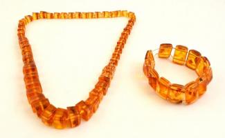 Kocka alakú borostyán nyaklánc 70 cm + karkötő. Amber necklace